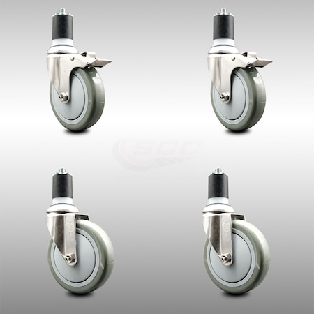 Service Caster 5 Inch 316SS Gray Poly Swivel 1-3/4 Inch Expanding Stem Caster Lock Brake, 2PK SCC-SS316TTLEX20S514-PPUB-2-S-2-134